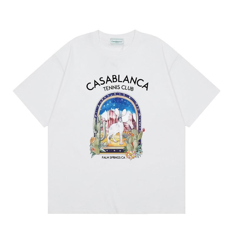 Casablanca Print T-Shirt Men Women Loose Fit Short Sleeve Casual Top