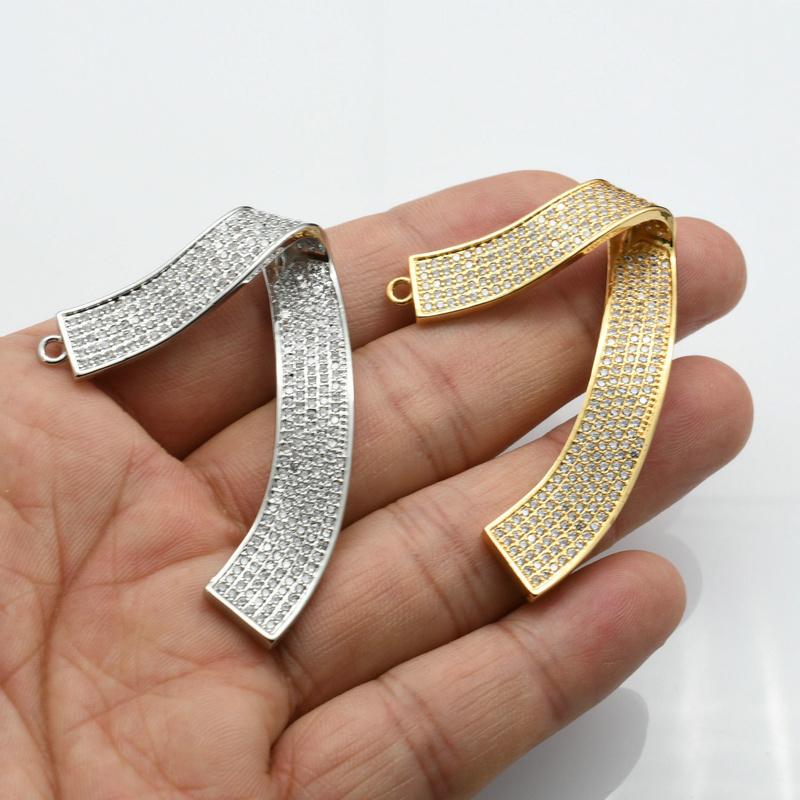 Special Design Gold Silver Plating CZ Setting DIY Necklace Making Special Silk 7 Shape Brass Pendants for Luxury Jewelry