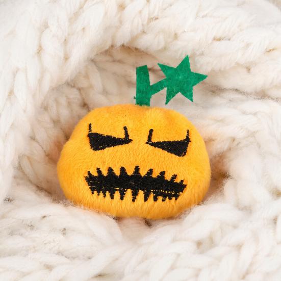 Self-entertainment Cat Toy Halloween Pumpkin Toy, Squeaky Stuffed Chew Interactive Soft Plush with Feathers for Indoor Cats