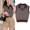 M Miao's Spring/Summer Striped Knit Short-Sleeve Women's French Lapel Versatile T-Shirt