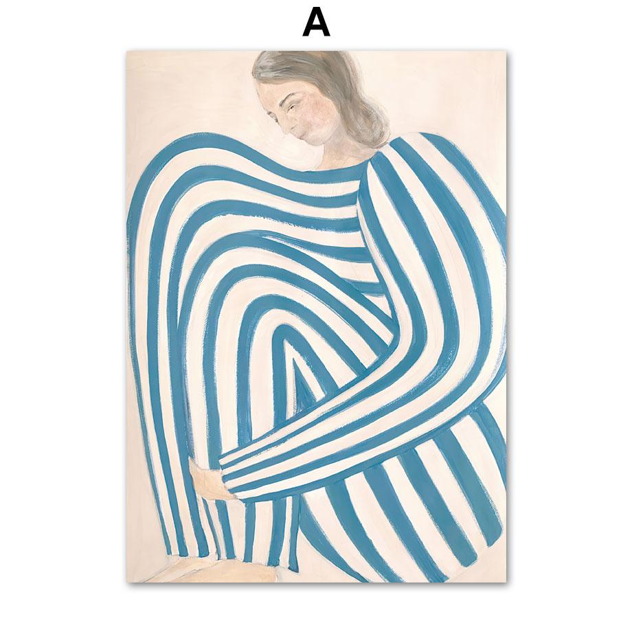 Абстрактная София Линд, полосатые пижамные постеры и принты, изогнутая ваза, настенная живопись на холсте, скандинавское украшение для гостиной, фреска