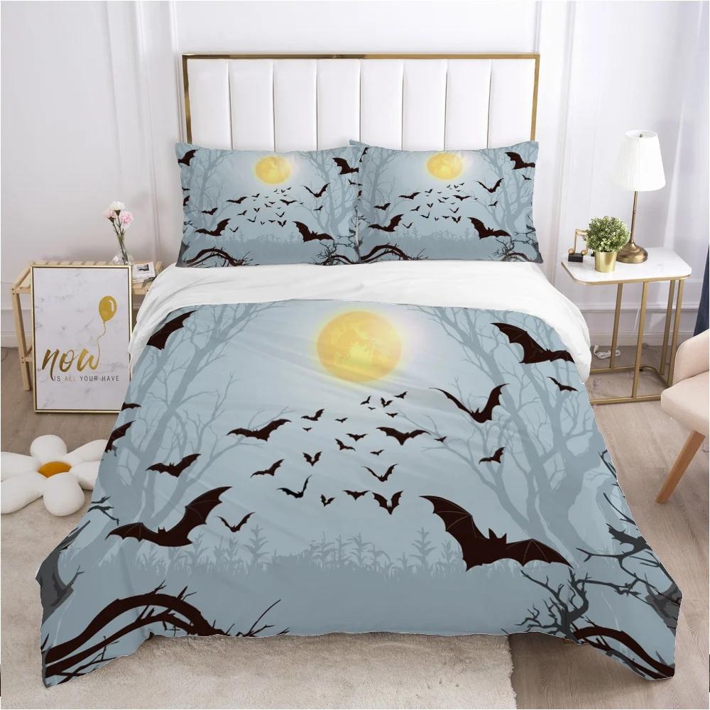 Cartoon Halloween King Queen Duvet Cover Horror Eyes Grimace Bedding Set for Children Boys Girls Scary Night Theme Quilt Cover