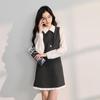 Sancai 2026 Spring Lapel Faux Two-Piece A-Line Dress