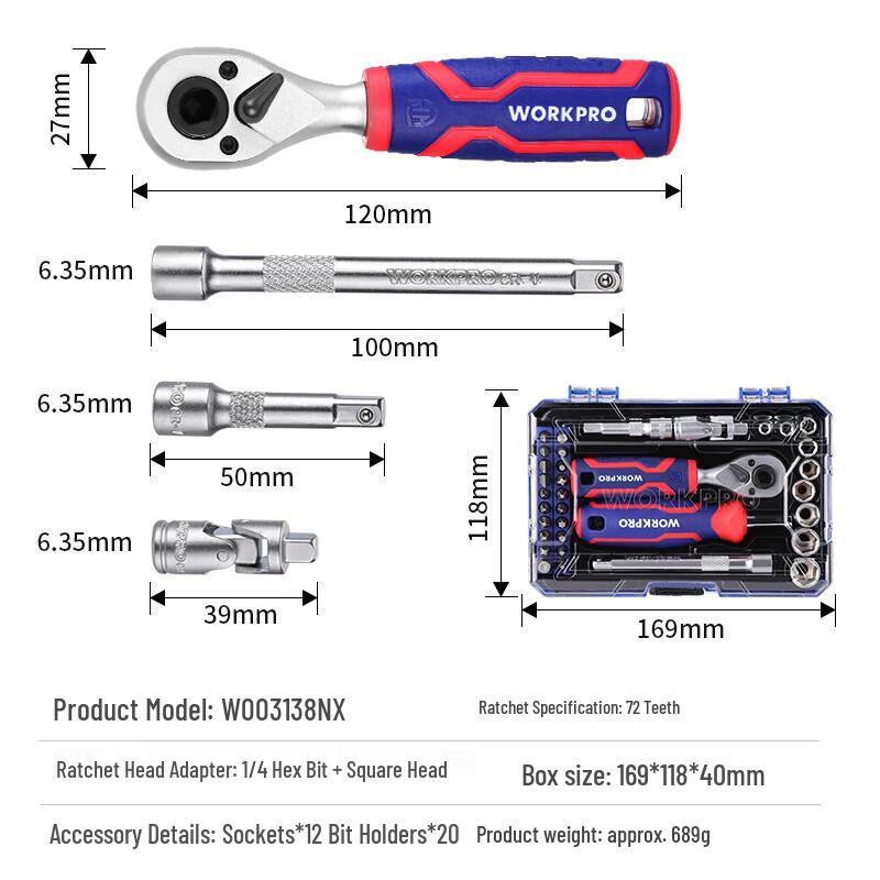 WORKPRO Набор инструментов из 34 предметов: трещотка и отвертки