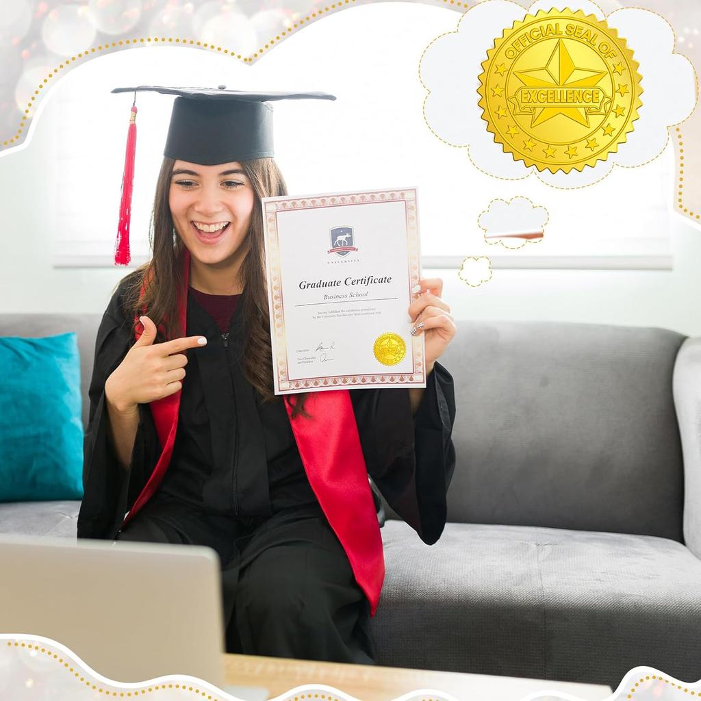 Kosiz 500 Pcs Official Seal of Excellence Embossed Gold Foil Certificate Seals 1.5 Inch Self Adhesive Gold Achievement Award Stickers for Graduation