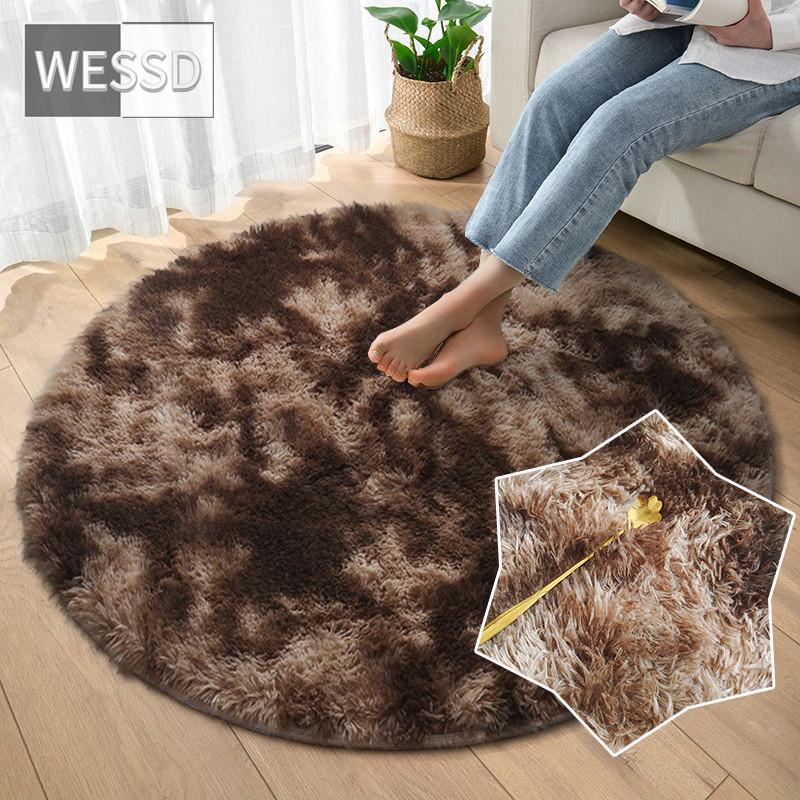 Cute Rainbow Plush Carpet Round For Girl Room Cute Soft Shaggy Hair Rug For Bedroom Kids Room Rug Play Mat Crawling Mat Non-slip