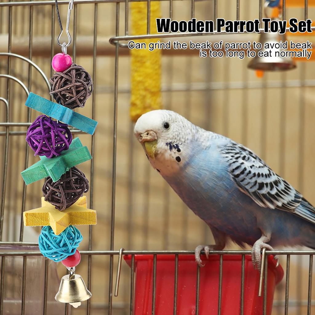 5pcs Set Wooden Bird Parrot Swing Hanging Chew Climbing Toy Set Cockatiel Budgie