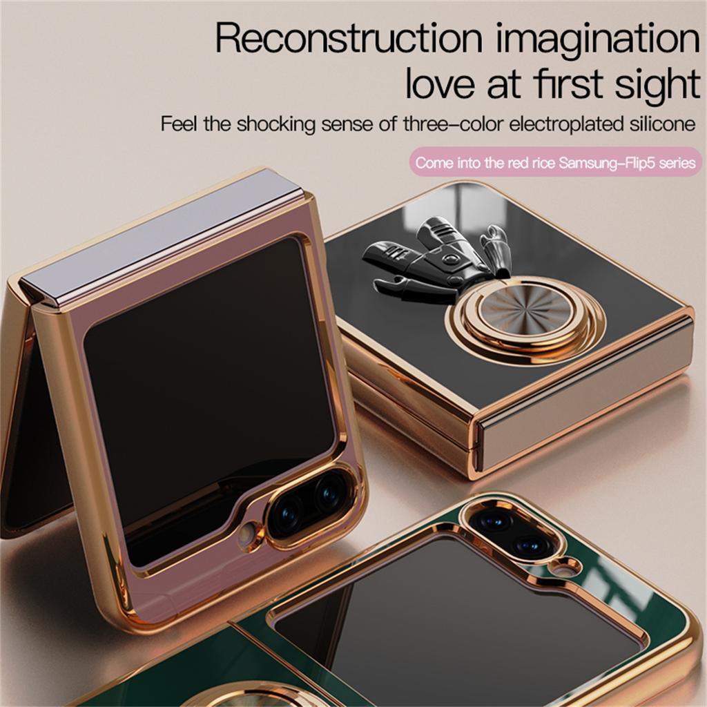 For Samsung Galaxy Z Flip5 5G Case with Astronaut Ring Kickstand 6D Electroplating TPU Phone Cover