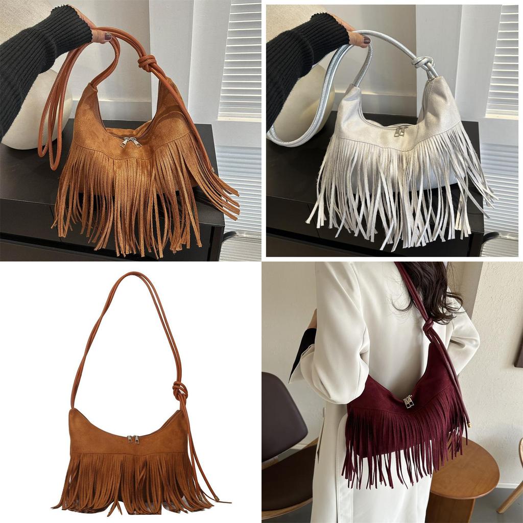 Модная бахрома Большая вместимость 2024 Новая Ретро Популярная Женская Простая Одноплечевая Наплечная Сумка