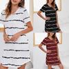 Модное женское платье с круглым вырезом и коротким рукавом, летние свободные повседневные платья в полоску, женские элегантные трапециевидные простые офисные женские платья 24047