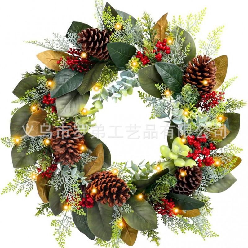 Christmas Decorations Set: LED String Lights Red Poinsettia Flowers Wreath Door Hanging Home Festive Interior