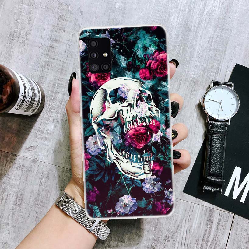 Чехол для телефона с цветочным рисунком в виде сахарного черепа для Samsung Galaxy A12 A22 A32 A42 A52 A72 A51 A71 5G A41 A31 A21 A02S M12 M21 M31 M30S