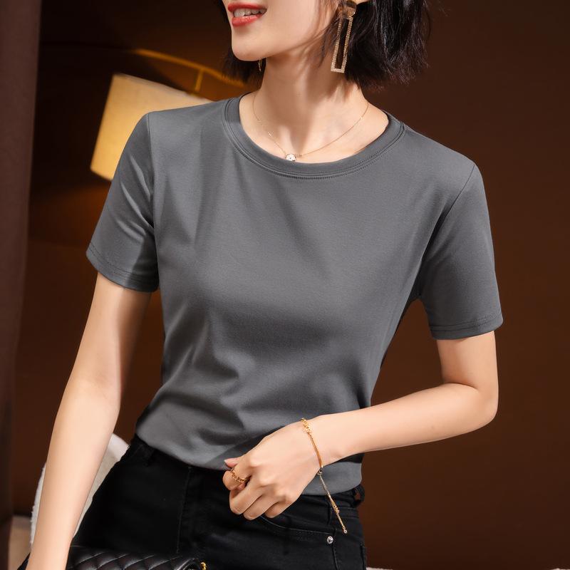 Solid Color Short-sleeved T-shirt for Women's New Women's Solid Color Round Neck Cotton T-shirt To Make You Look Slim and Belly-covering Top
