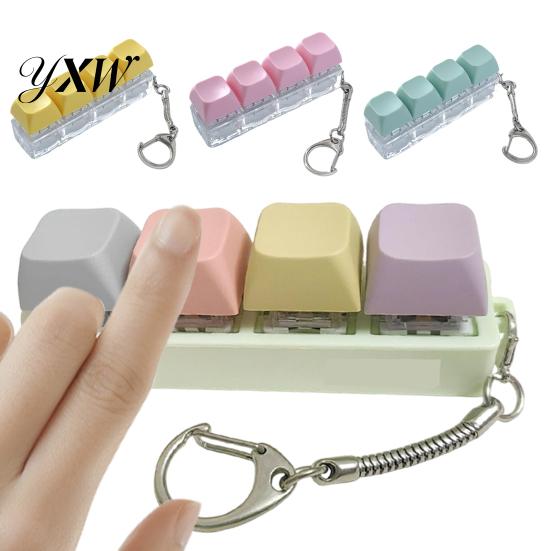 Clicking Stress Reliever Mechanical Keyboard Fidget Keychain Anxiety Relief Portable Travel Quiet Clicker Kids Adults 4 Keys Sensory Keycap Toy Gadget