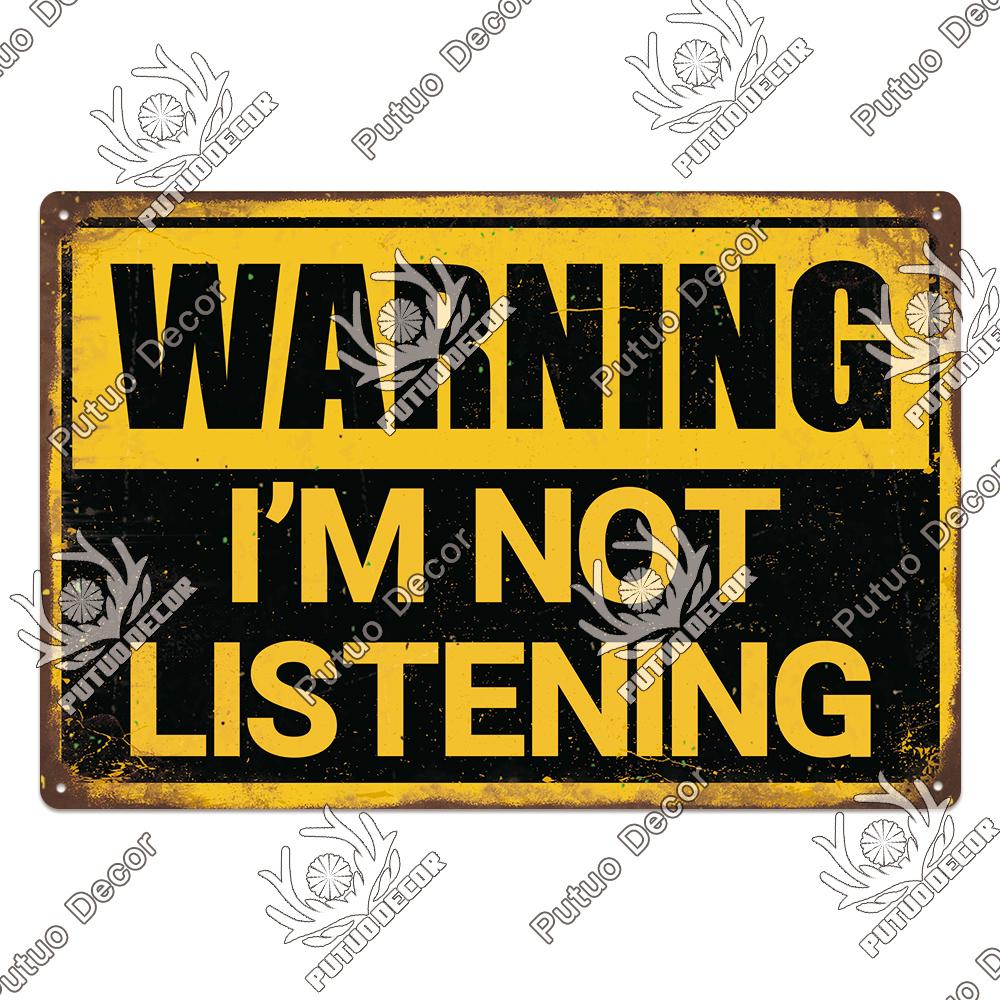 Putuo Decor Warning Vintage Metal Sign Plaque Metal Retro Tin Sign for Bar Club Park Backyard Home Man Cave Wall Decor