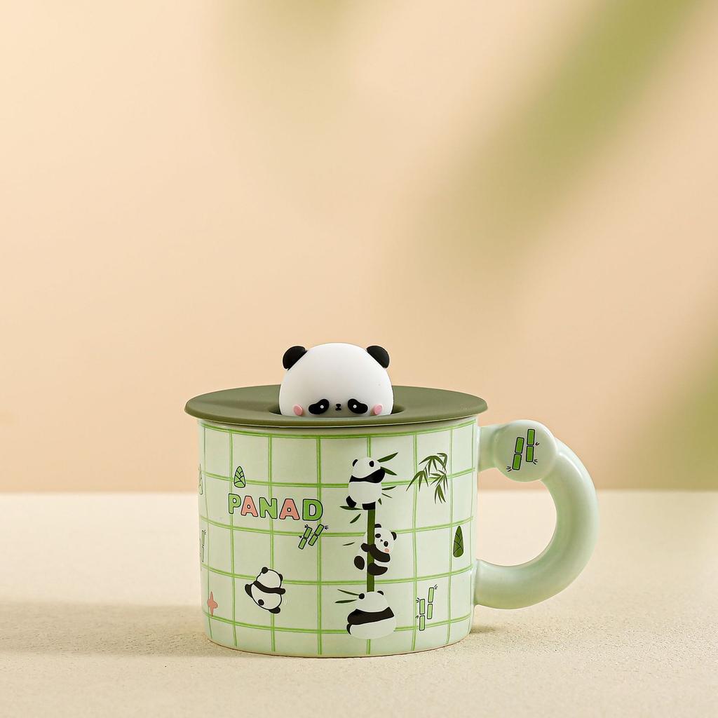 Милая чашка с изображением маленькой панды, офисная керамическая чашка с крышкой, дорогой набор, бытовая чашка для воды, мультяшная чашка