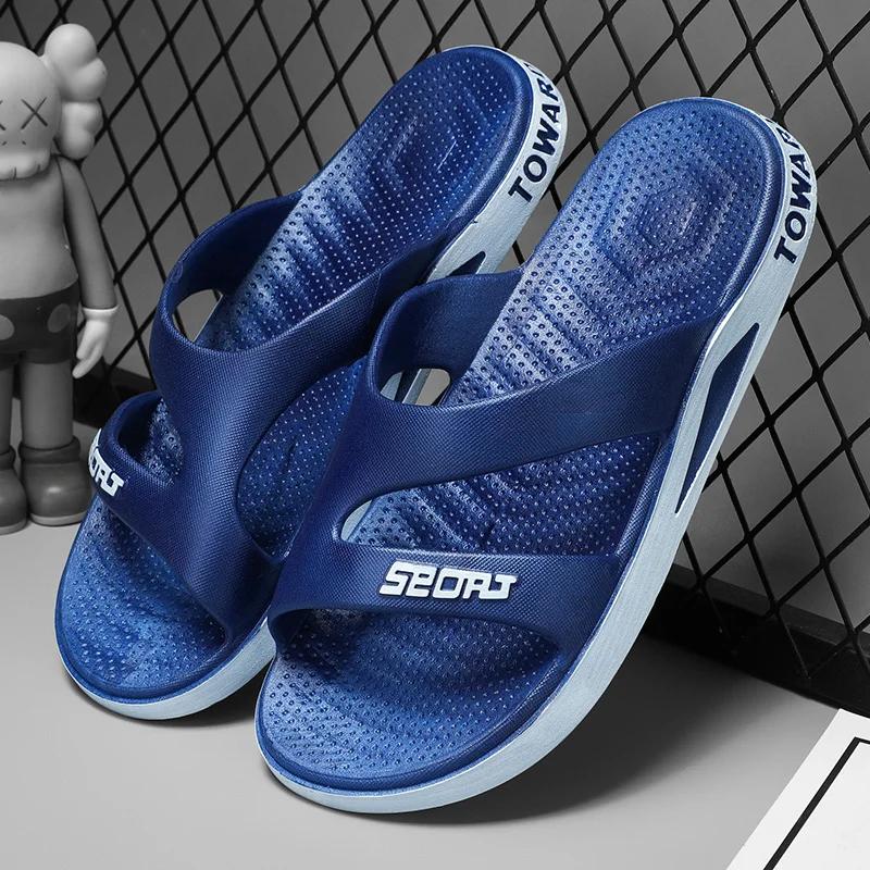 Модные мужские тапочки из ПВХ с мягкой подошвой, нескользящие шлепанцы, повседневные уличные пляжные шлепанцы, домашние тапочки для ванной комнаты, новые сандалии