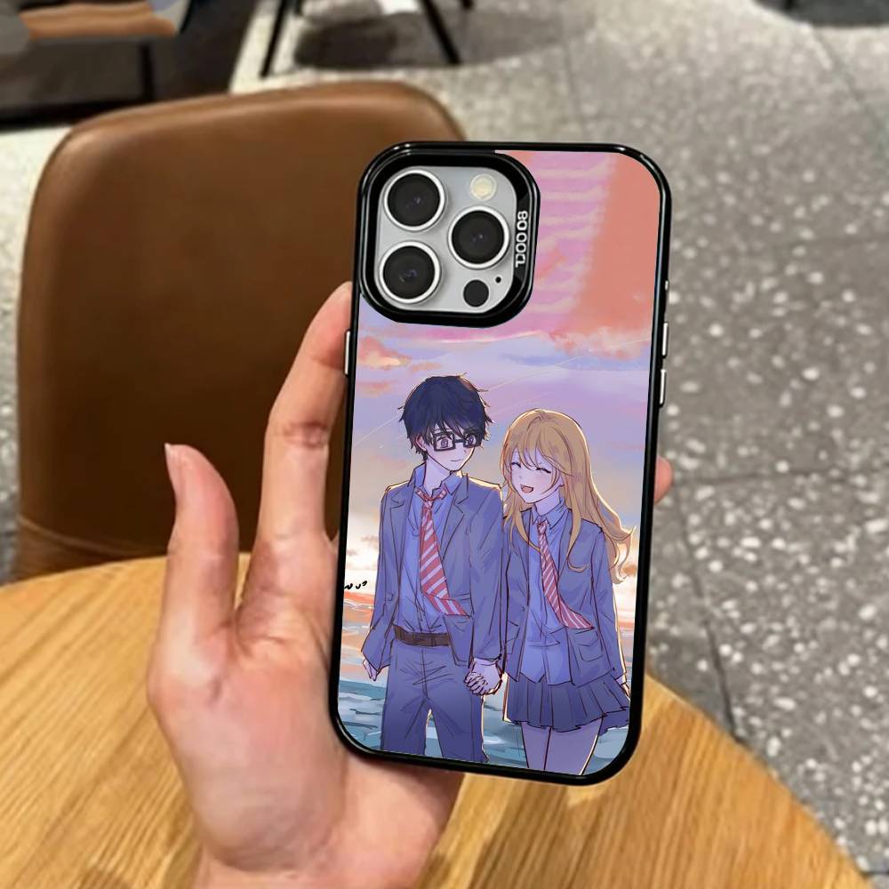 Грустная А-Аниме Твоя апрельская ложь Чехол для телефона для iPhone17,16,15,14,13,12,11 Plus,Pro Max Цветной Посеребренный Внутренняя крышка