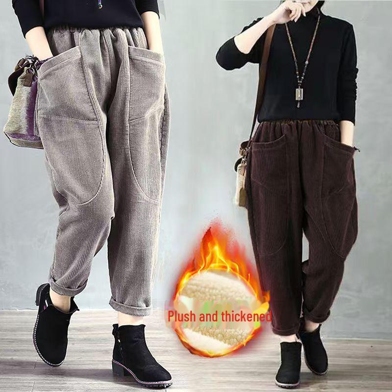 Новые вельветовые шаровары из овчины — осень/зима, утолщенные и универсальные для женщин