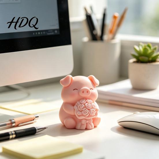 Настольное украшение 3D-печатная фигурка свиньи с букетом цветов Милый поросенок Настольная роза Свинка Украшение Креативная статуэтка для дома и офиса