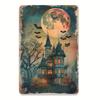 Haunted House Vintage Metal Sign, Gothic Art Style Mysterious Halloween Wall Art Decor, Iron Foil Engraving for Living Room