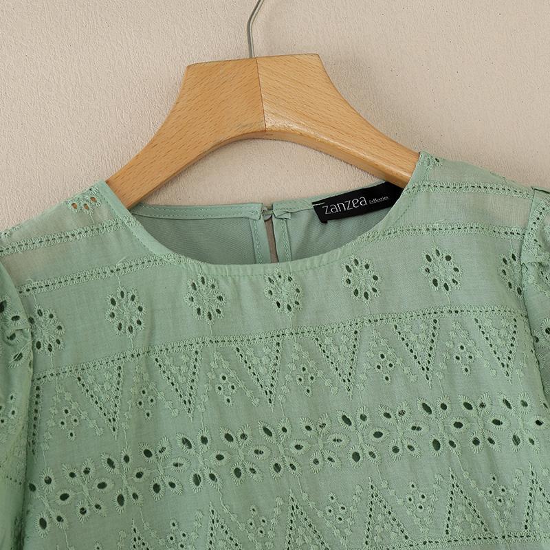 ZANZEA Женская повседневная ажурная блузка с коротким рукавом в стиле пэчворк с крючком