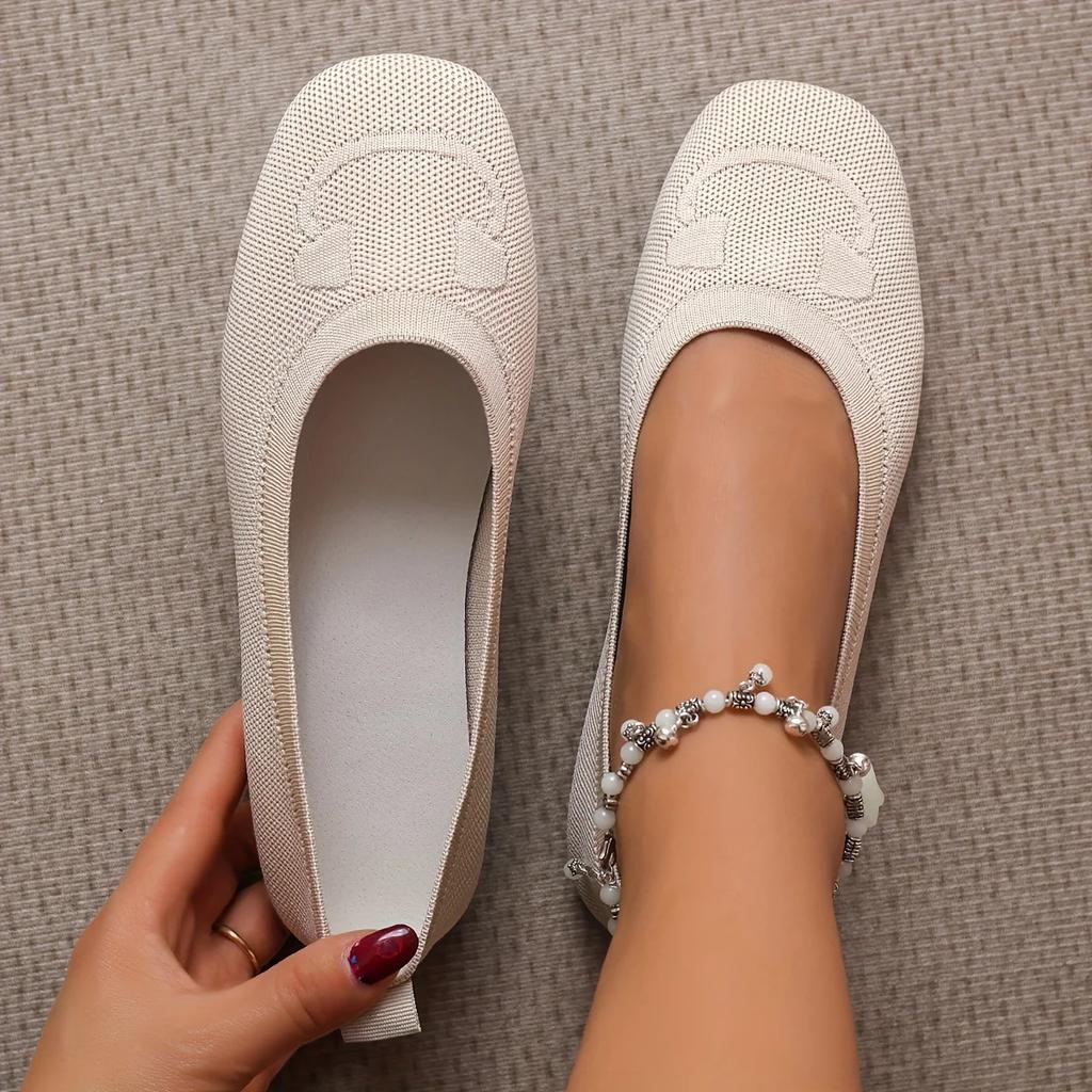 Женские туфли на плоской подошве, однотонные трикотажные офисные туфли, повседневные дышащие балетки из мягкой сетки, женские мокасины, Zapatos De Mujer