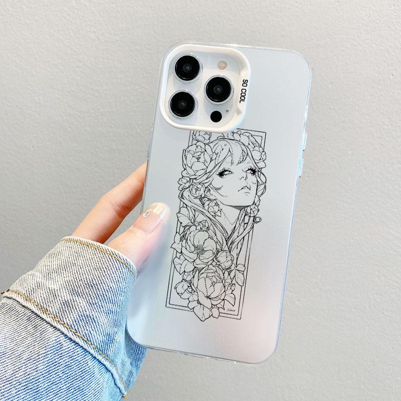 Beautiful Flower Girl Line Design Durable Laser Phone Case For Samsung Galaxy S21 S23 S24 FE S25 S24 S23 S22 Ultra Plus Covers