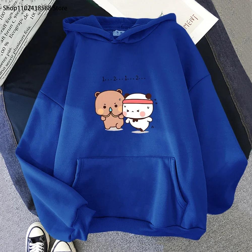 Женская толстовка Kawaii с пандой, милая парная толстовка Bubu и Dudu занимаются спортом, топы для девочек, длинный рукав, карманная одежда