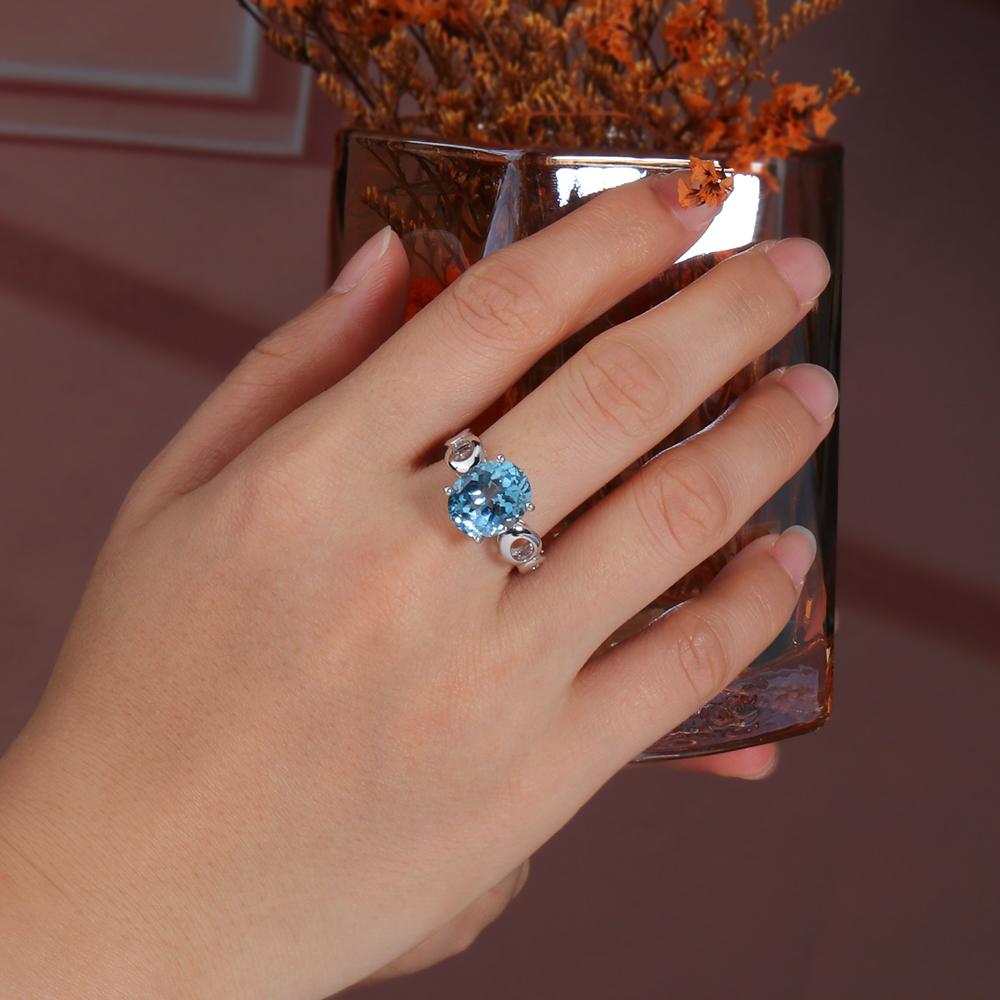 Beautiful Blue November Birthstone Natural Sky Blue Topaz Ring Earring Jewelry Set S925 Silver Jewelry for Ladies and Girls