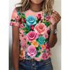 Flower Print T-shirt, Casual Crew Neck Short Sleeve Top For Spring & Summer, Women's Clothing