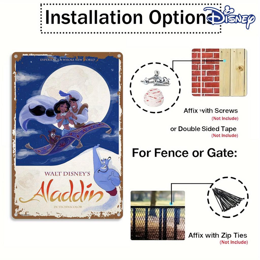 Дисней 1 шт. Металлическая жестяная табличка Волшебный Аладдин и Жасмин на приключении на летающем ковре 20,32 x 30,48 см Идеально для домашнего декора и Хо