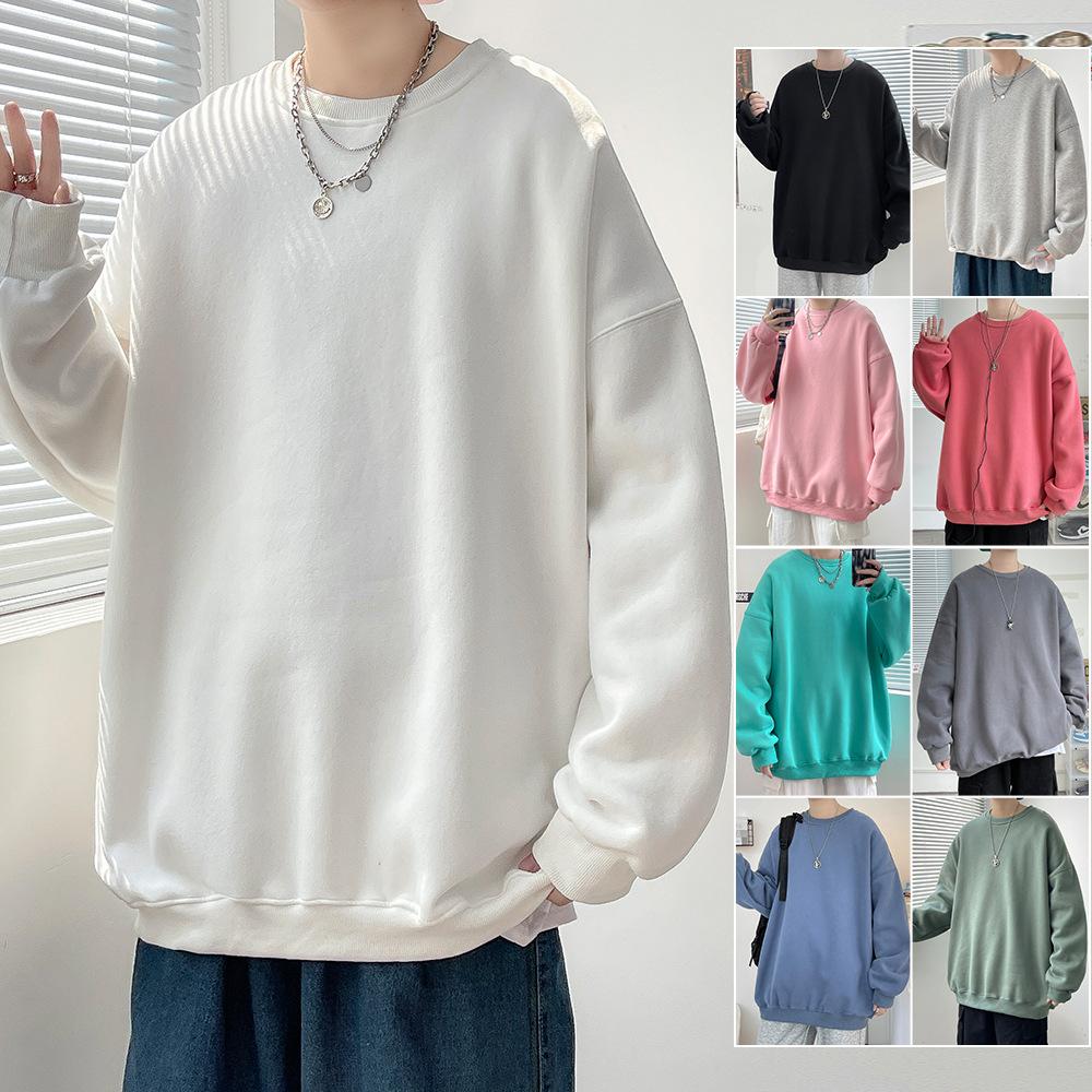 Men's Sweater New Spring and Autumn Loose Casual Crew Neck Sweater Solid Color Men's Pullover Long-sleeved Bottoming Shirt