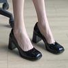 Туфли-лодочки женские из лакированной кожи Lucyever 2024 Elegan Office Black High Heels Shoes Woman Shallow Mouth Square Toe Pumps Female