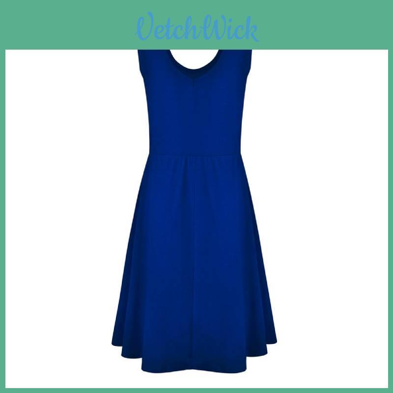 Patchwork Cotton Blend Sleeveless Dress Round Neck Flared Hem For Beach Parties