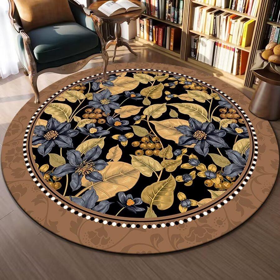 Round Area Rug With Traditional Patterns Lotus Flower Landscape Exquisite Artistic Style Soft Durable Floor Decor For Bedroom