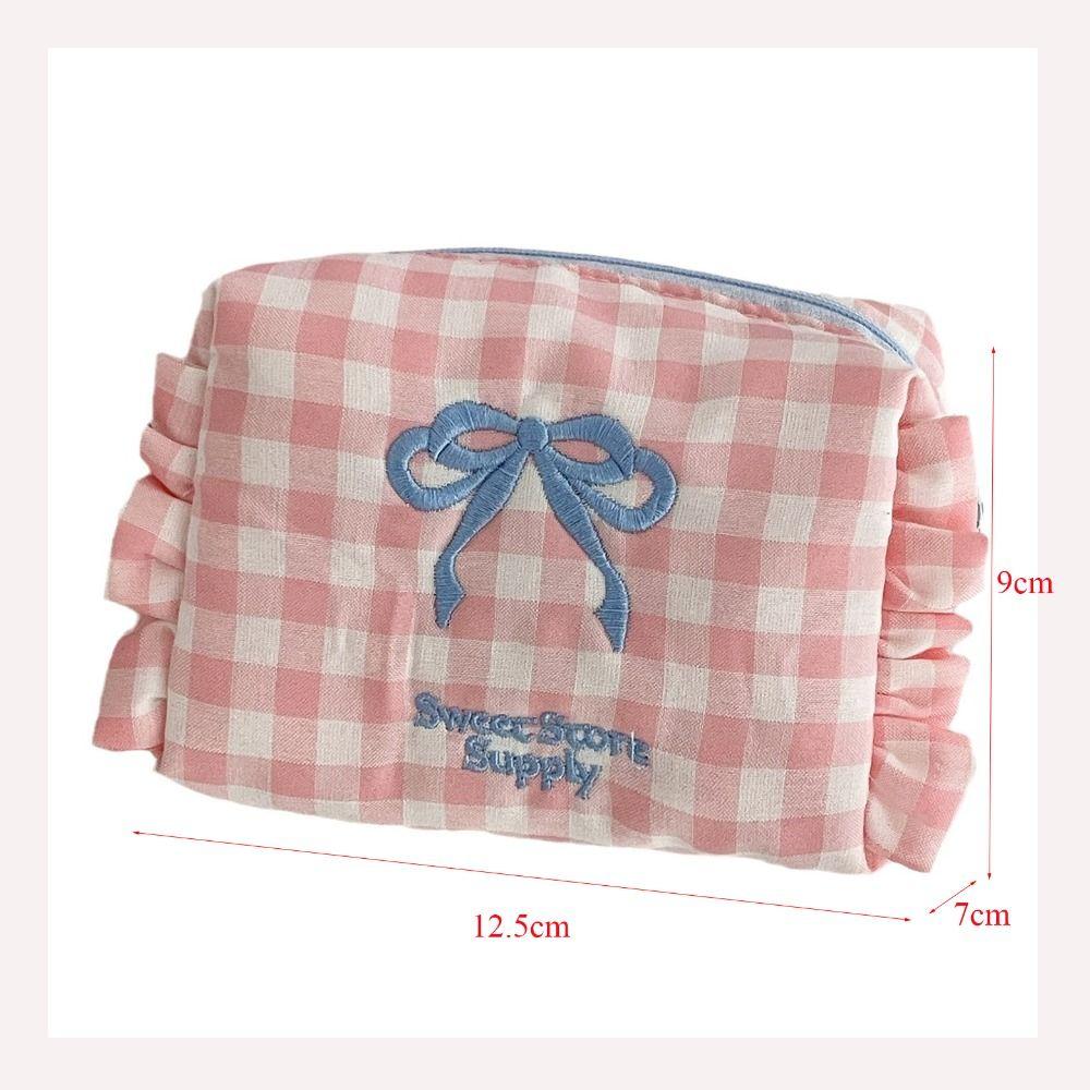 Large Capacity Travel Toiletry Bag Ruffle Edge Checkered Coin Purse Portable Women Cosmetic Bag
