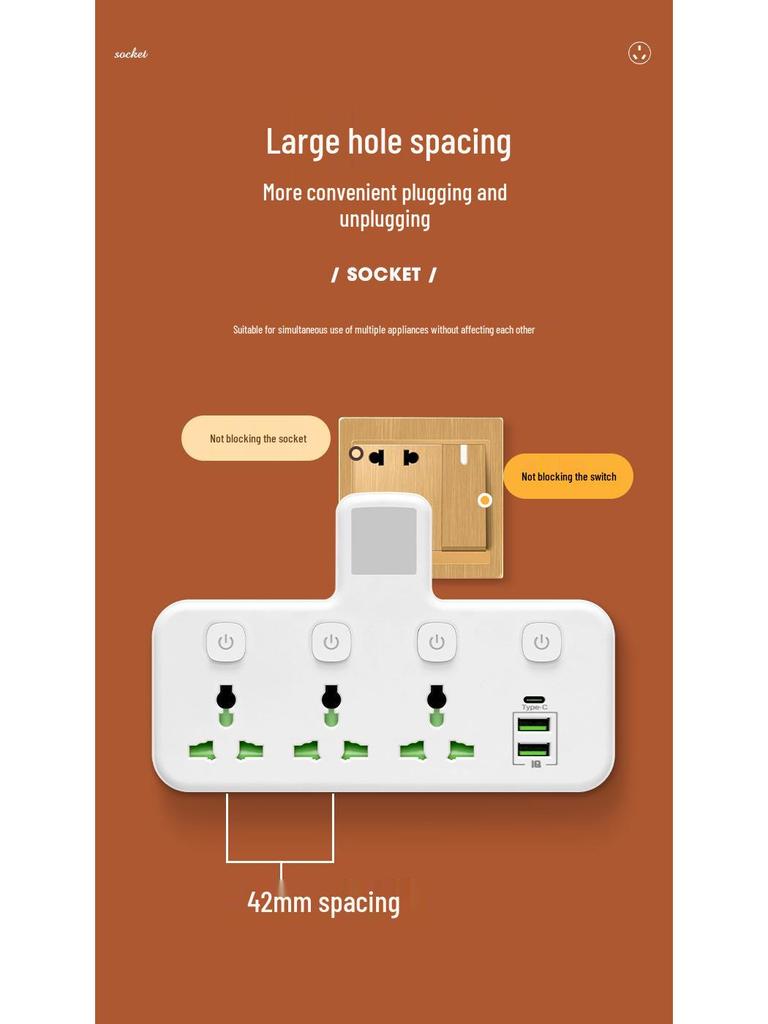 Международный удлинитель с вилками Великобритании, ЕС, Таиланда, Австралии и зарядкой Type-C