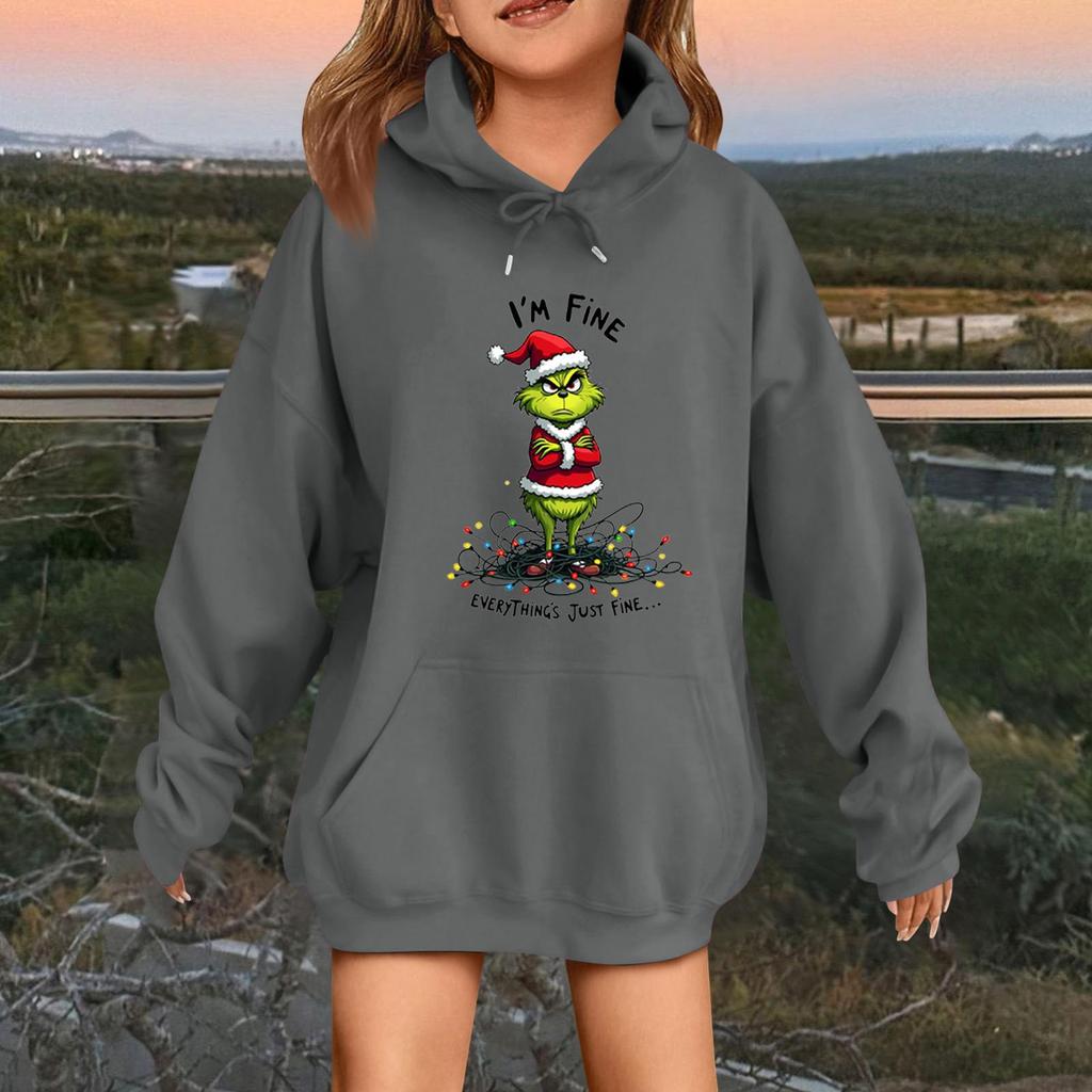 Детская модная повседневная толстовка с капюшоном свободного кроя с длинными рукавами и рождественским принтом