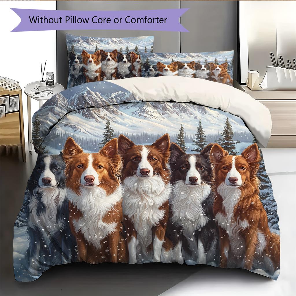 Border Collie Pattern Bedding Home Decoration Birthday Gift (1 * duvet cover + 2 * pillowcase, without core)