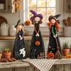 Pumpkin Accent Halloween Witch Figurine Wooden Material Halloween Witch Ornament  Tabletop Use