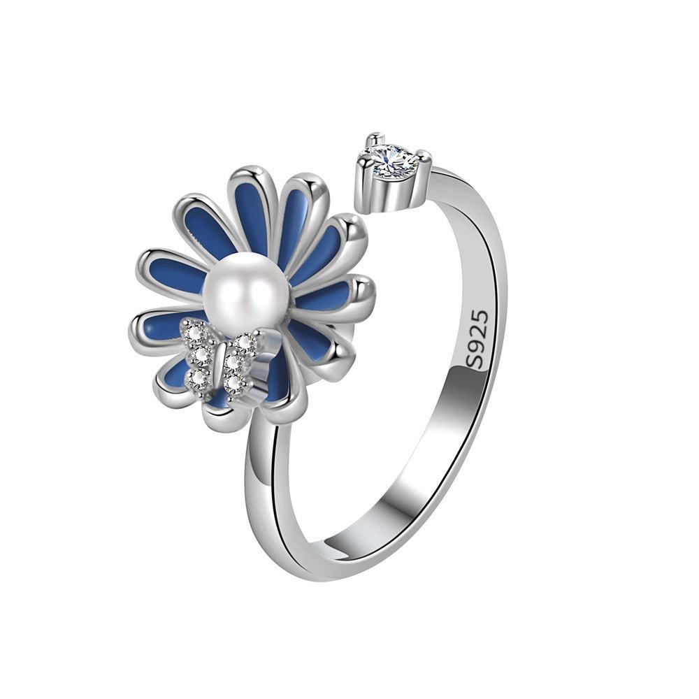 Adjustable Sunflower Butterfly Spinning Ring For Women Rotating Flower Band Fashion Jewelry Gift
