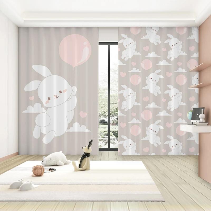 Модные мультяшные милые шторы-занавески с розовым кроликом, воздушным шаром, луной, для девочек, принцесс, спальни, гостиной, шторы с высоким затемнением