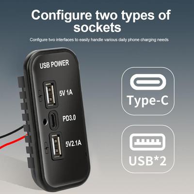 Панель с розеткой 12/24 В для автомобильного прикуривателя, двойной USB-адаптер, панель для быстрой зарядки автомобиля, настенный монтаж, 3-портовая USB-розетка для автомобиля, мотоцикла, лодки, грузовика