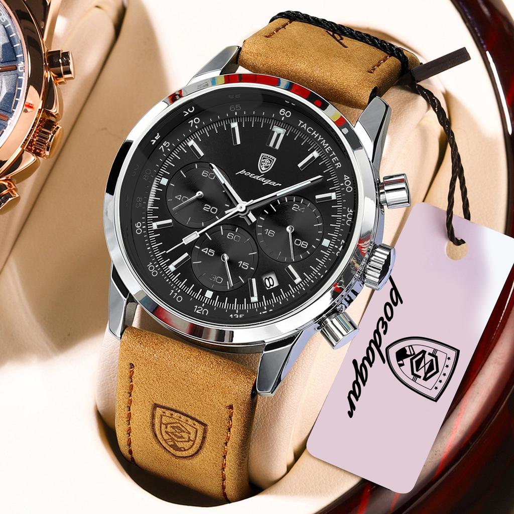 POEDAGAR Fashion Men Watch Waterproof Luminous Chronograph Military Male Clock Leather Luxury Quartz Elegant Men's Watches Reloj