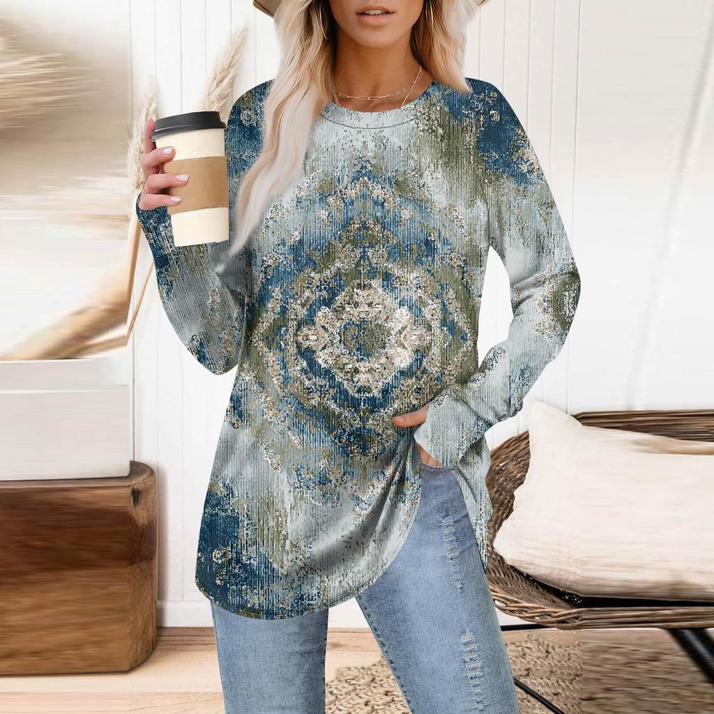 Womens Oversized Sweatshirt Graphic Sweater Long Sleeve Drop Shoulder Round Shirt Tops Vintage Clothes