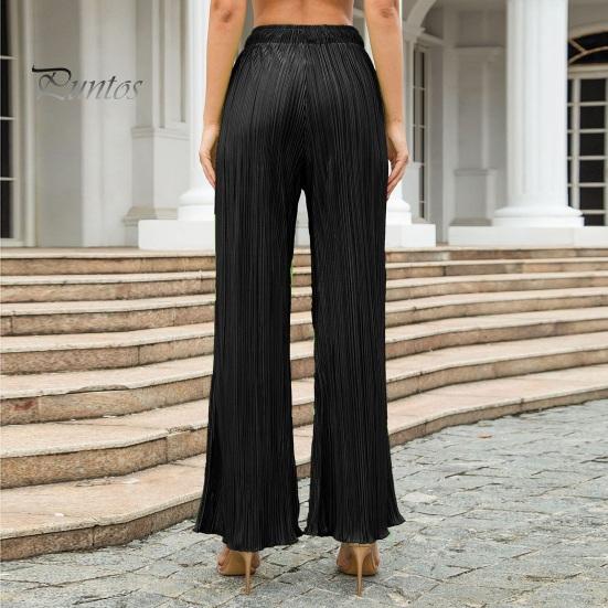 Женские повседневные брюки с эластичной резинкой на талии, длинные брюки с регулируемым шнурком, плиссированные тканевые свободные брюки, уличная одежда