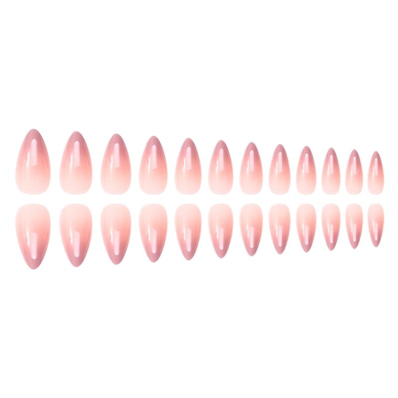 Oval Almond Acrylic Press On Nails 24Pcs Pink White Gradient False Nails with Glossy Finish for Women and Girls