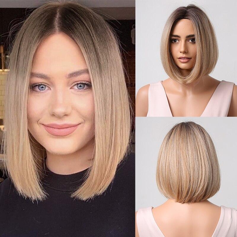 EASIHAIR Платиновый блондин Ombre, прямые короткие парики боб, синтетические натуральные парики для женщин, косплей, вечерние, термостойкое волокно