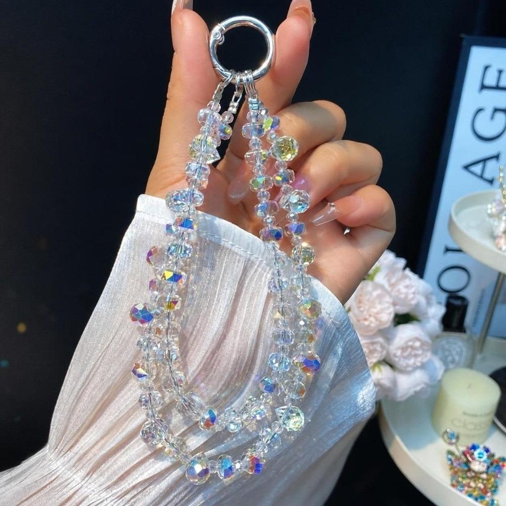 Double Chain Phone Lanyard Shiny Crystal Keychain Charm Exquisite Wrist Strap Mobile Phone